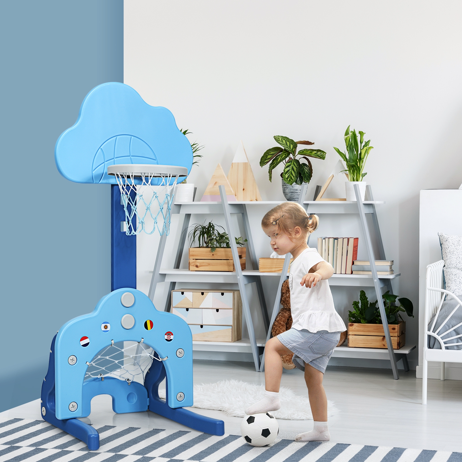 3-in-1 Krepšinio Komplektas Tamsiai Mėlynas - Image 3
