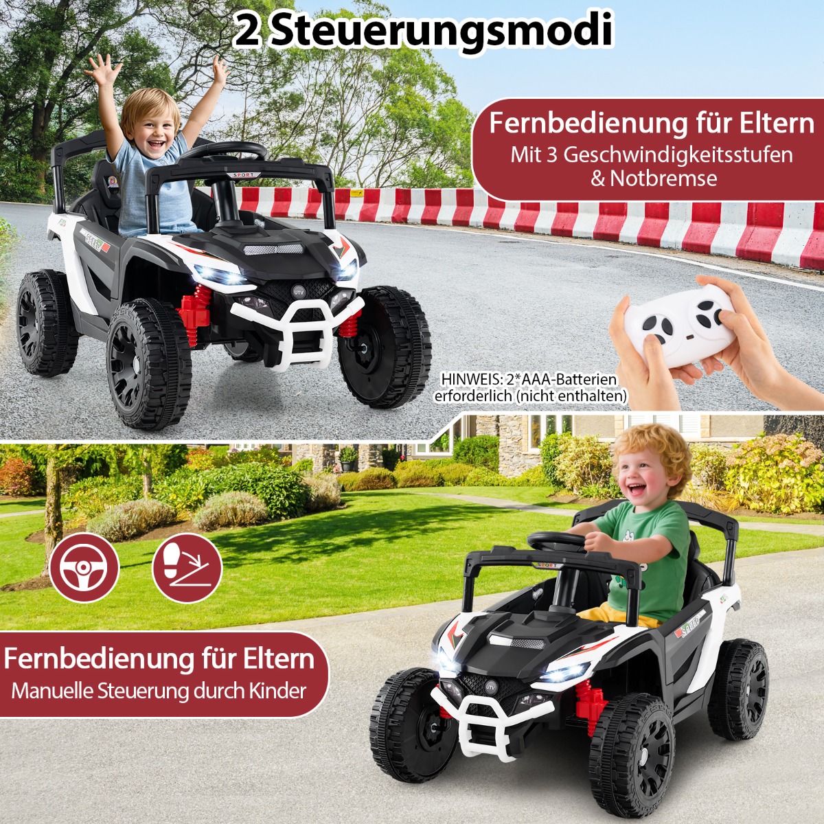12V elektriline laste UTV-auto puldiga, valge - Image 6