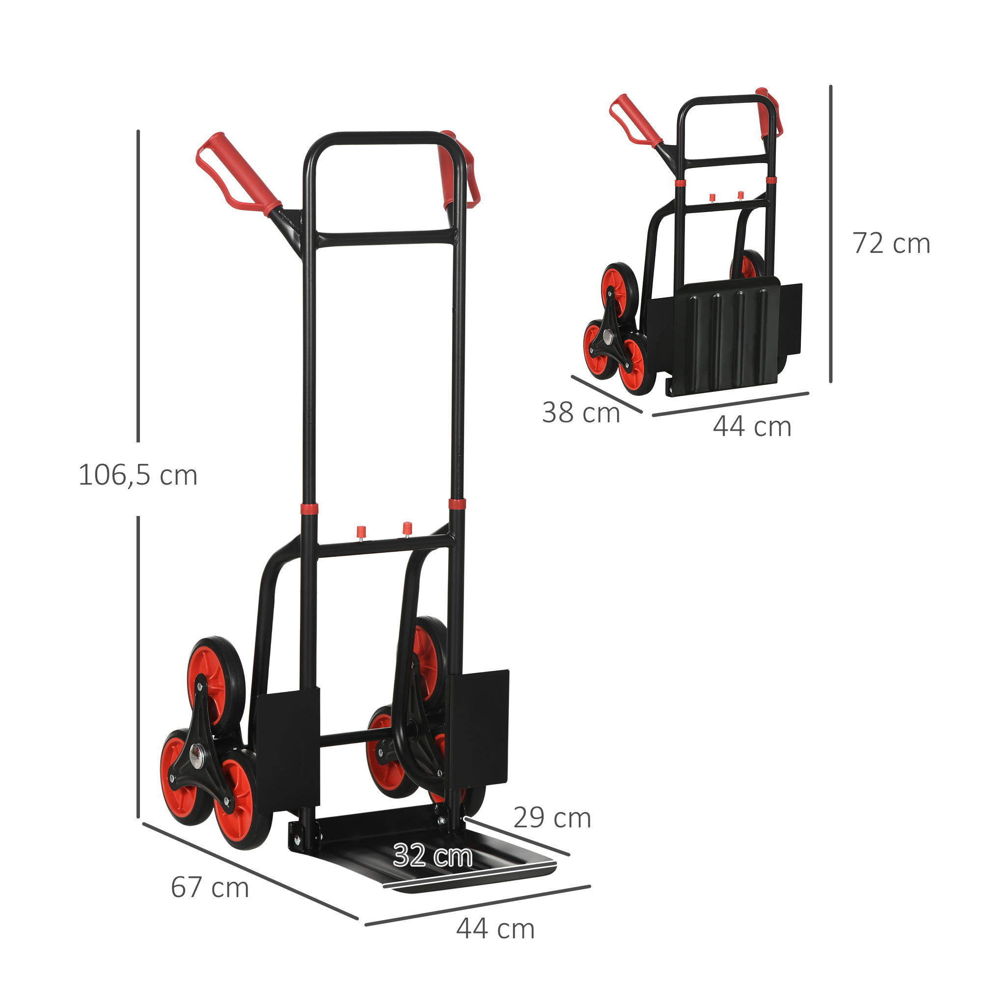 Salokāma kāpņu rokas ratiņi, tērauda rāmis, melna un sarkana, 120 kg - Image 3