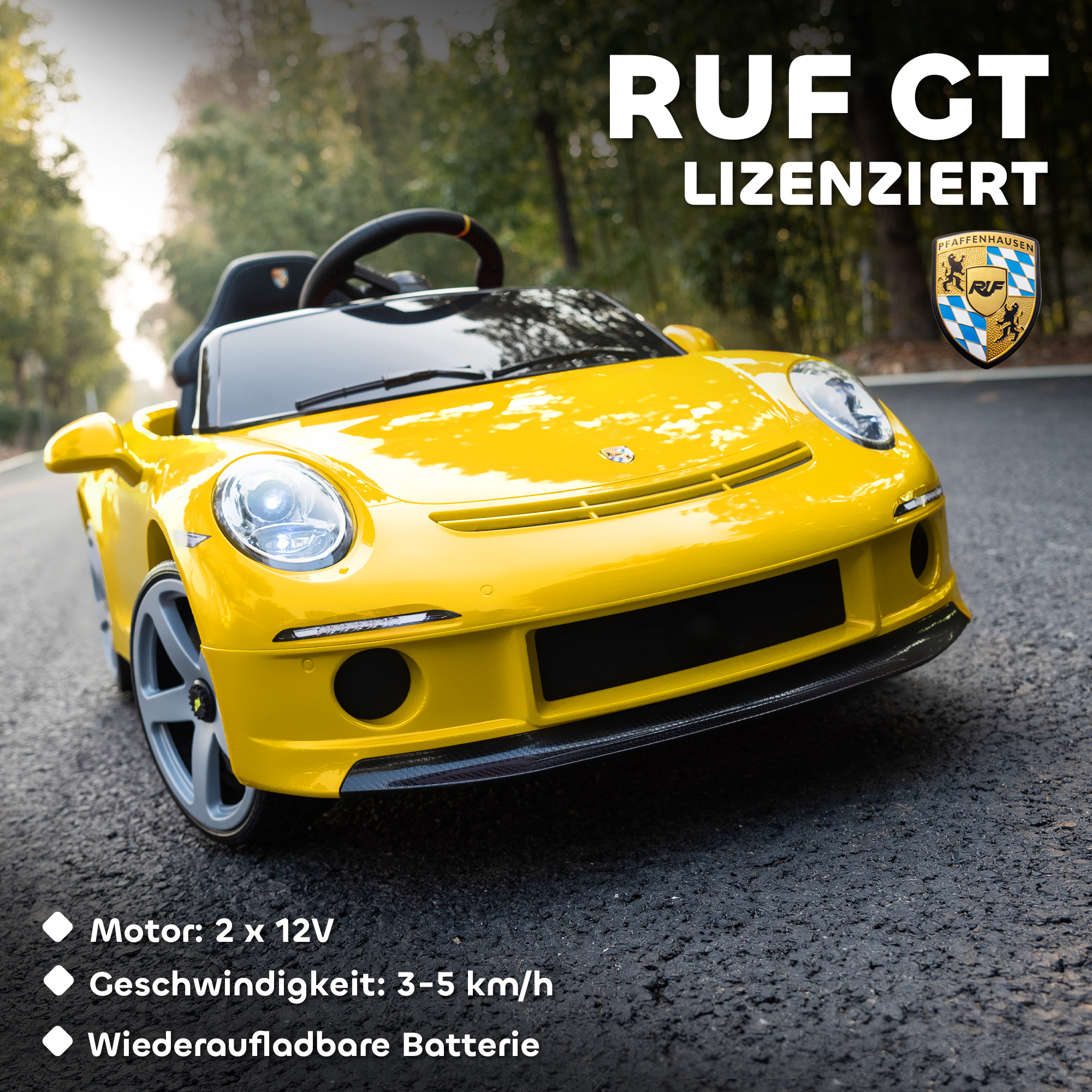 Elektrisks bērnu auto RUF GT, dzeltens, 108 x 65,5 x 47 cm - Image 4