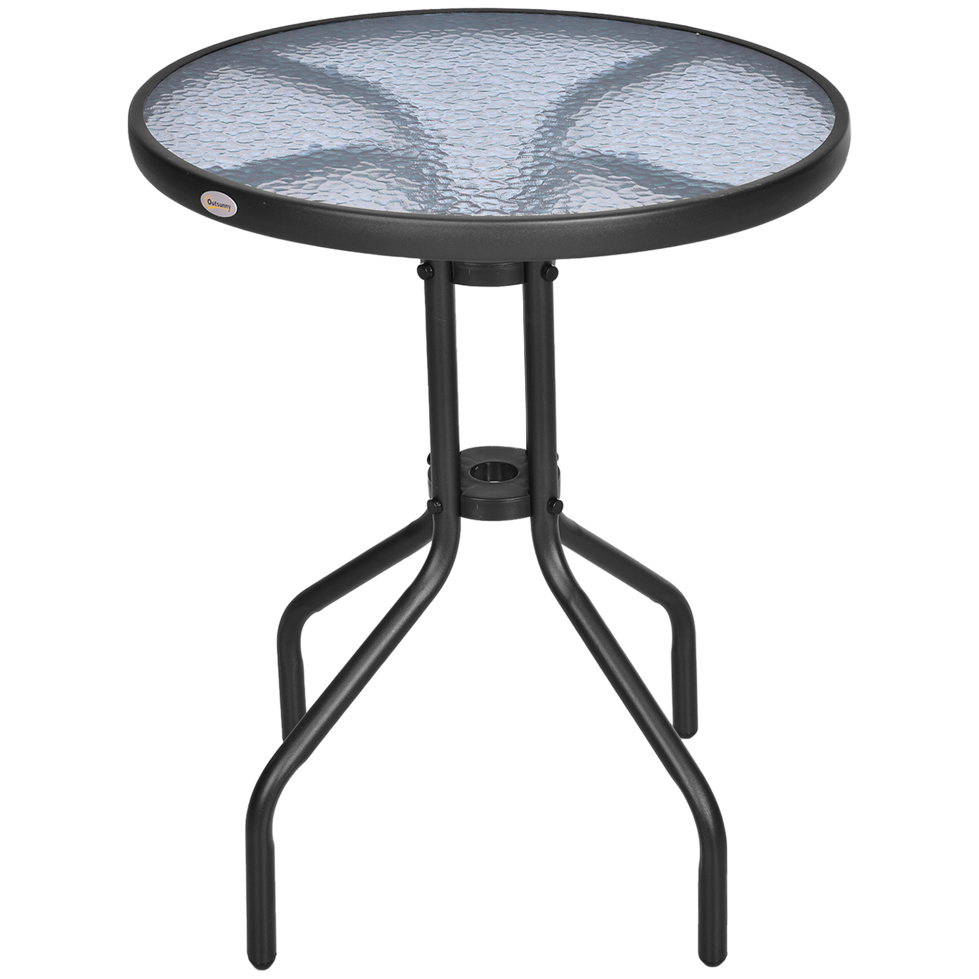 Dārza galds balkona galds, melns, Ø60 x H70 cm, metāls un rūdīts stikls