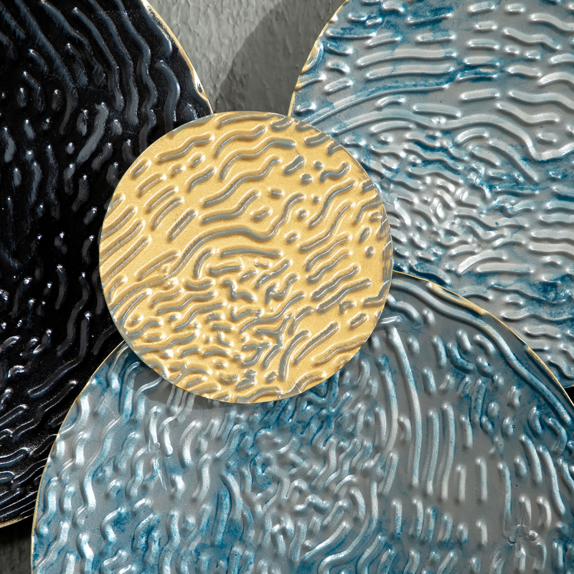 3D sienas dekorācija ar apļiem, 121 x 4 x 53 cm, metāls, zila / melna / zelta - Image 9