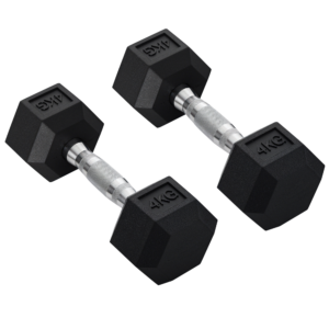 Kuusnurksed hantlid, 2 tk, 2 x 4 kg, must, metall / kumm