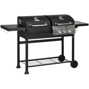 Gaasigrill BBQ-grill, termomeetri ja soojashoidmisplaatidega, 161 x 54 x 103 cm, must + hõbedane
