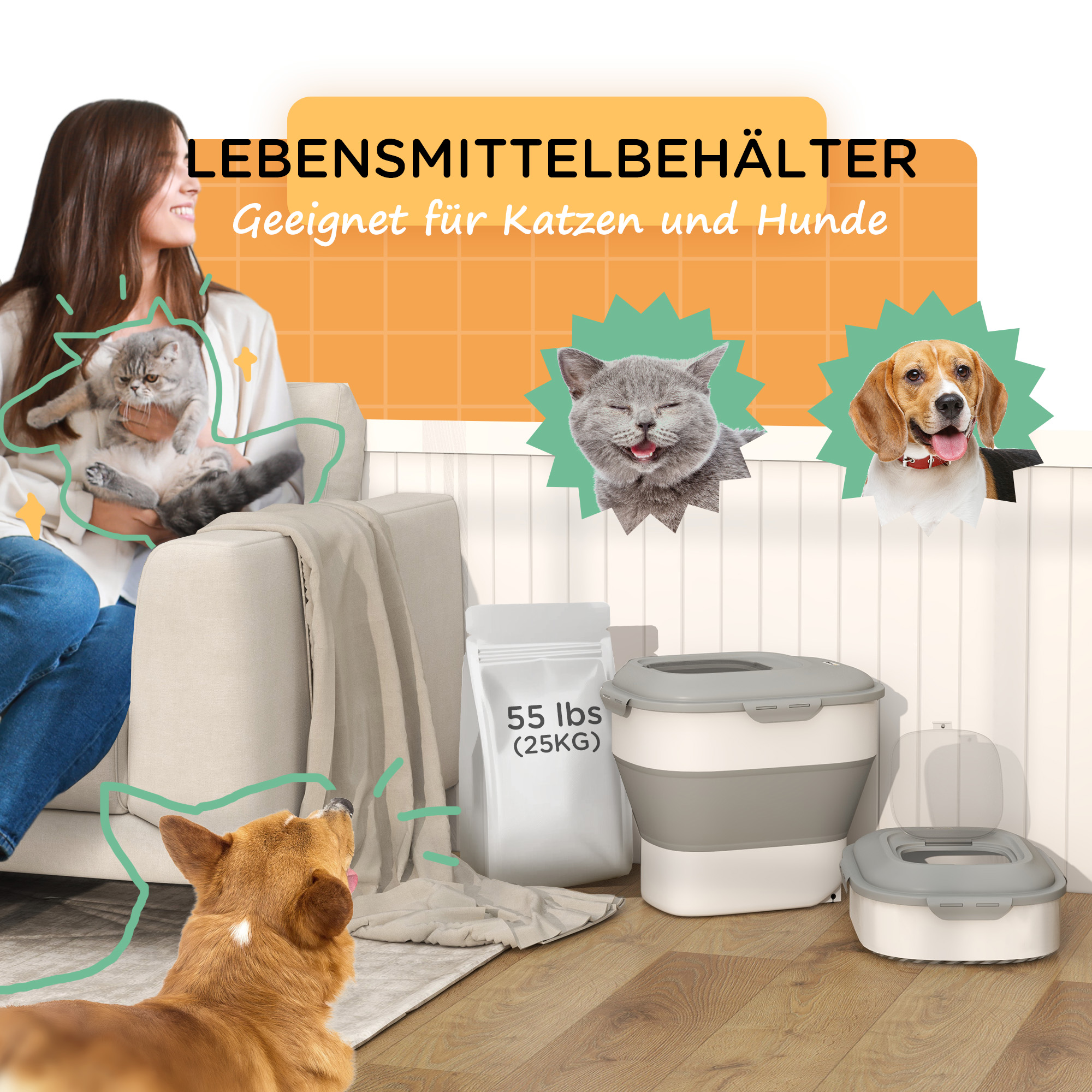 Taitettava lemmikkieläimen ruoka-astia, harmaa, 25 l, 44 x 32 x 37 cm - Image 4