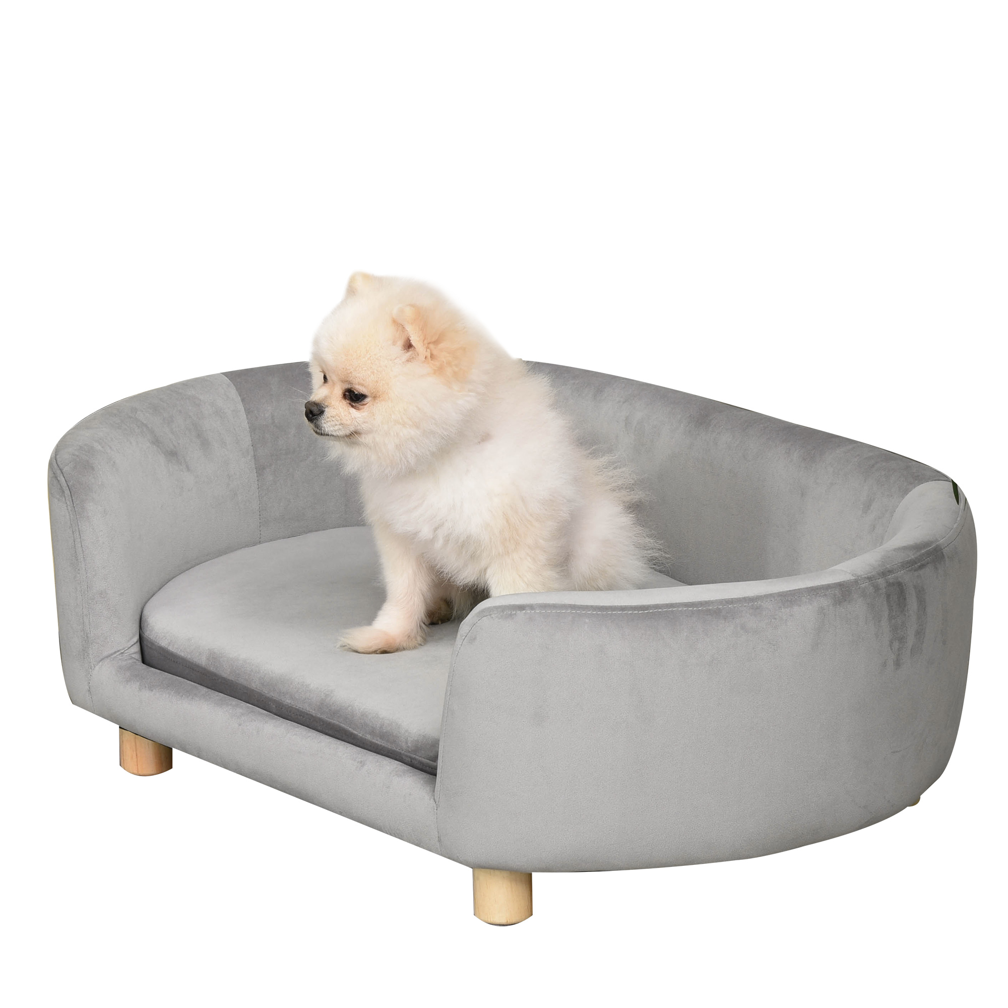 Mājdzīvnieku sofa gulta gaiši pelēka, Dutch velvet, bērza kājas, 86 x 55 x 33 cm