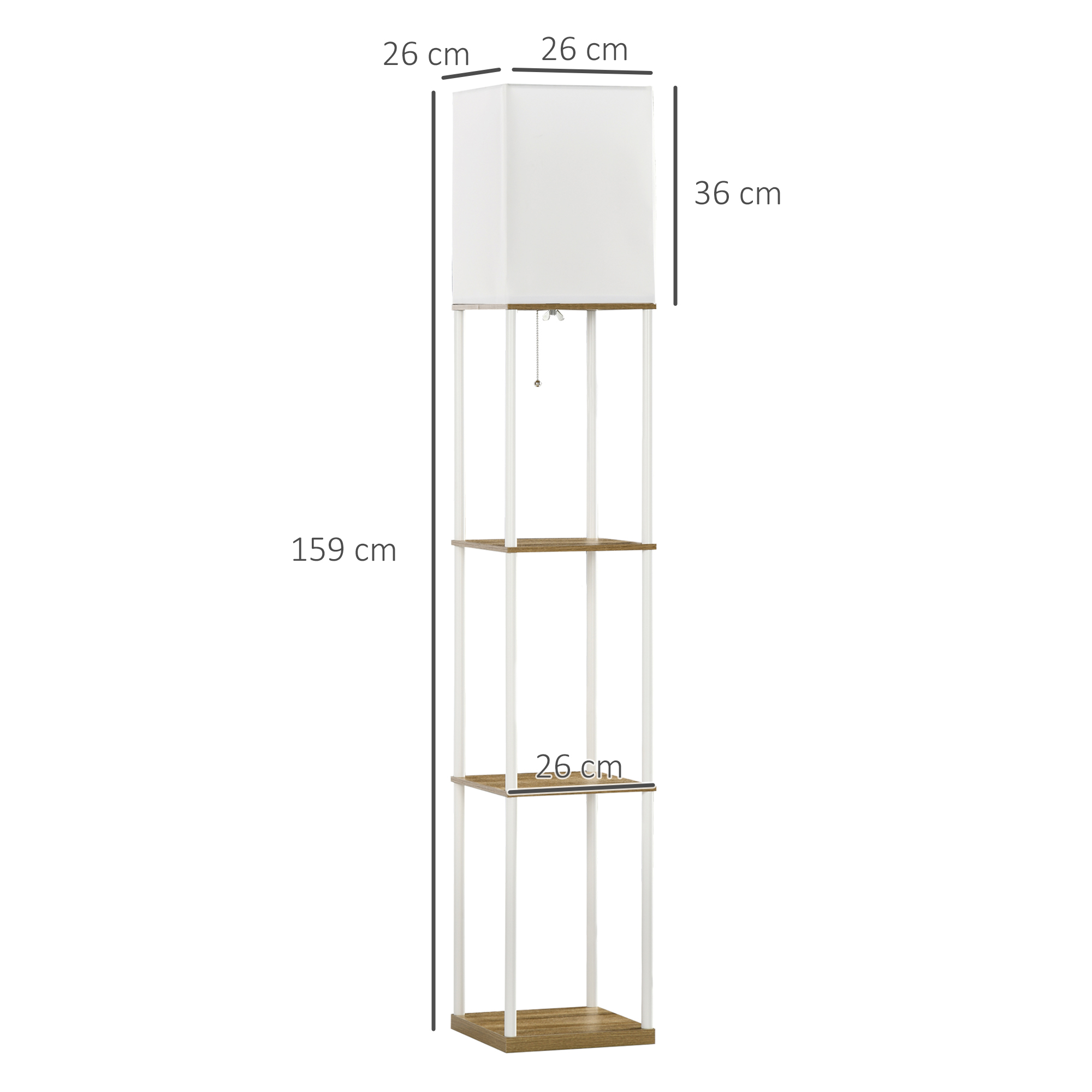 Stāvlampa ar plauktiem, balta un brūna, 26 x 26 x 159 cm - Image 3