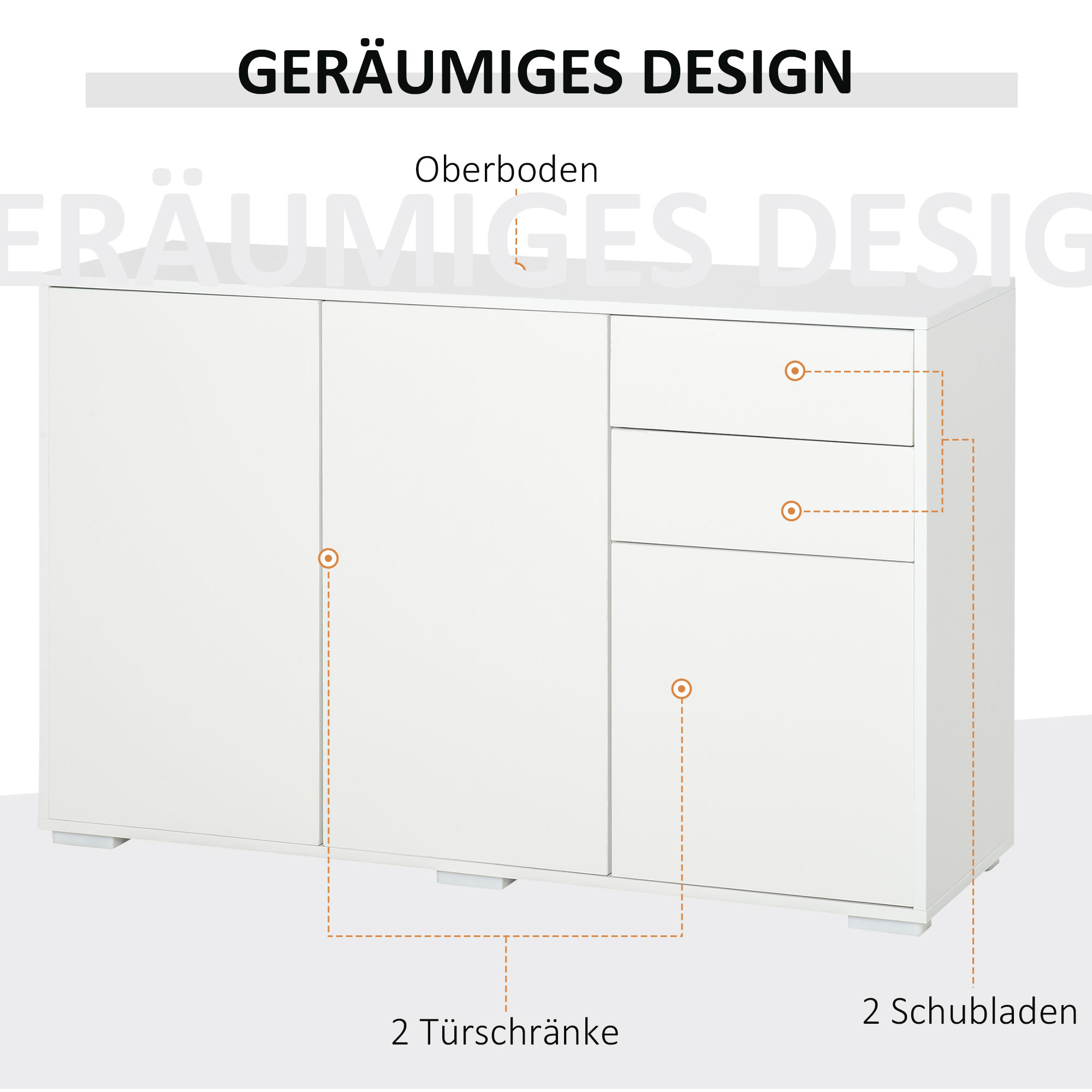 Sideboard kapp, 2 sahtlit, push-click, valge, 117 x 36 x 74 cm - Image 4