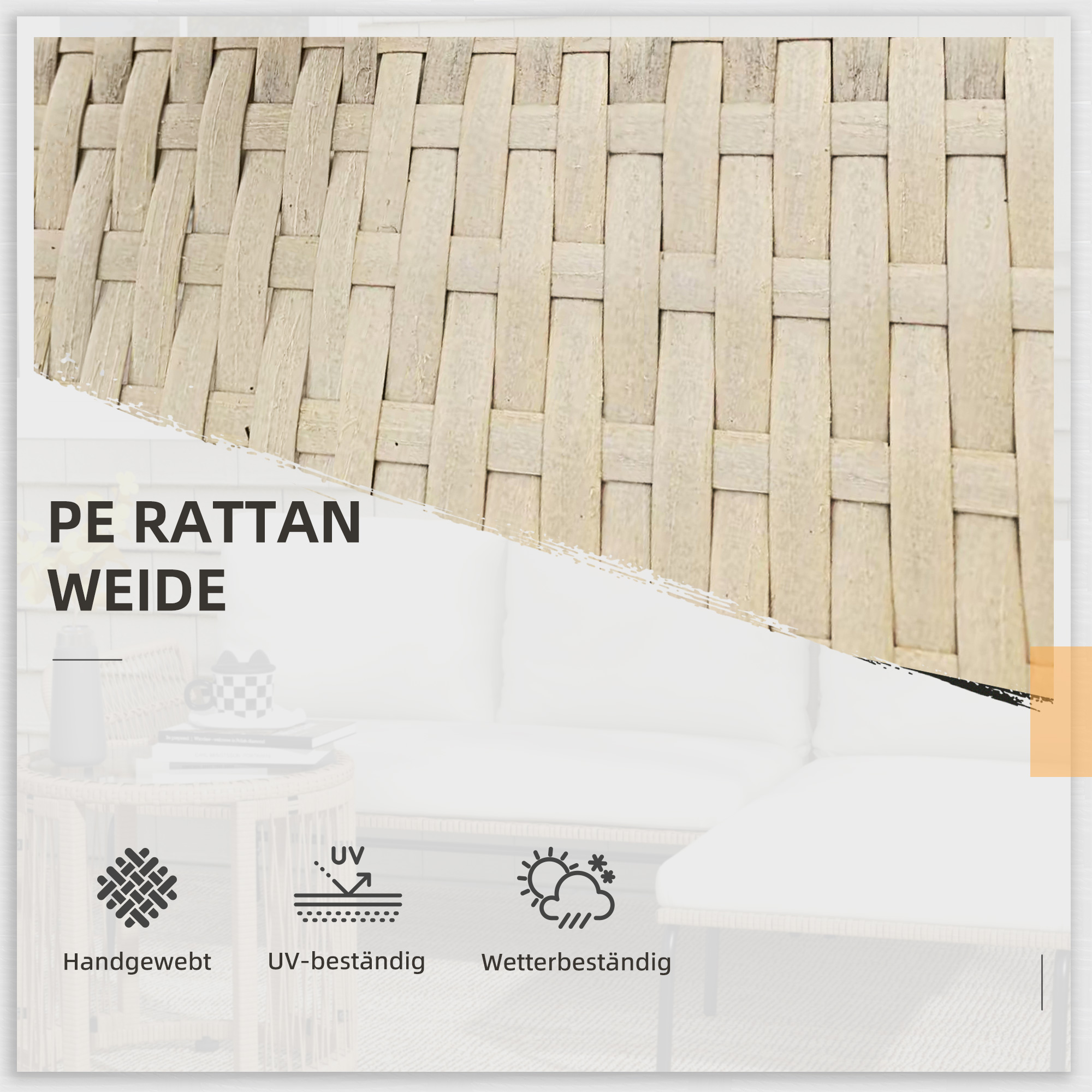 3-osainen puutarhakalustesetti, kermanvalkoinen, PE-rottinki - Image 4