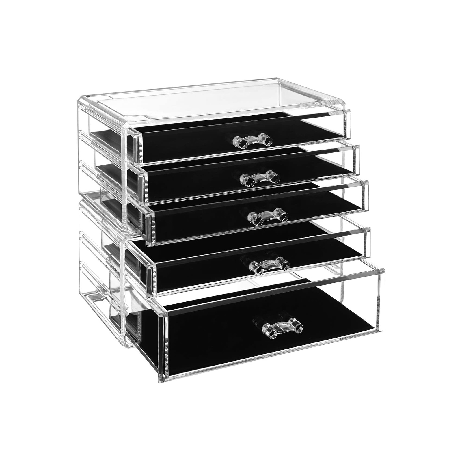 Meigikorraldaja, läbipaistev polüstüreen, 24 x 22 x 13,5 cm, 5 sahtlit