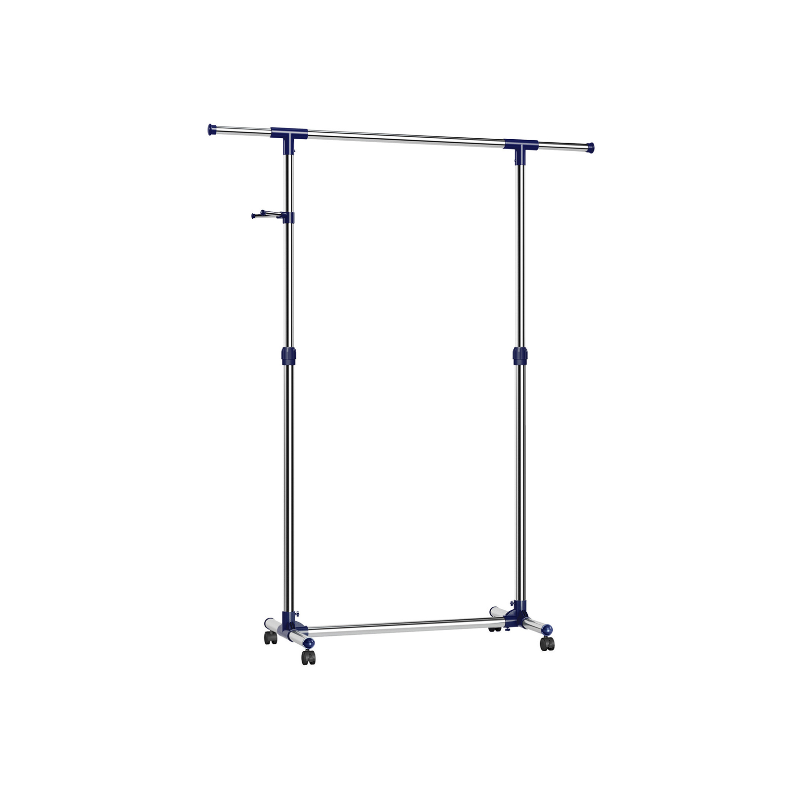 Reguleeritav riidestange ratastega, sinine, metall, 150 x 44 x 165 cm