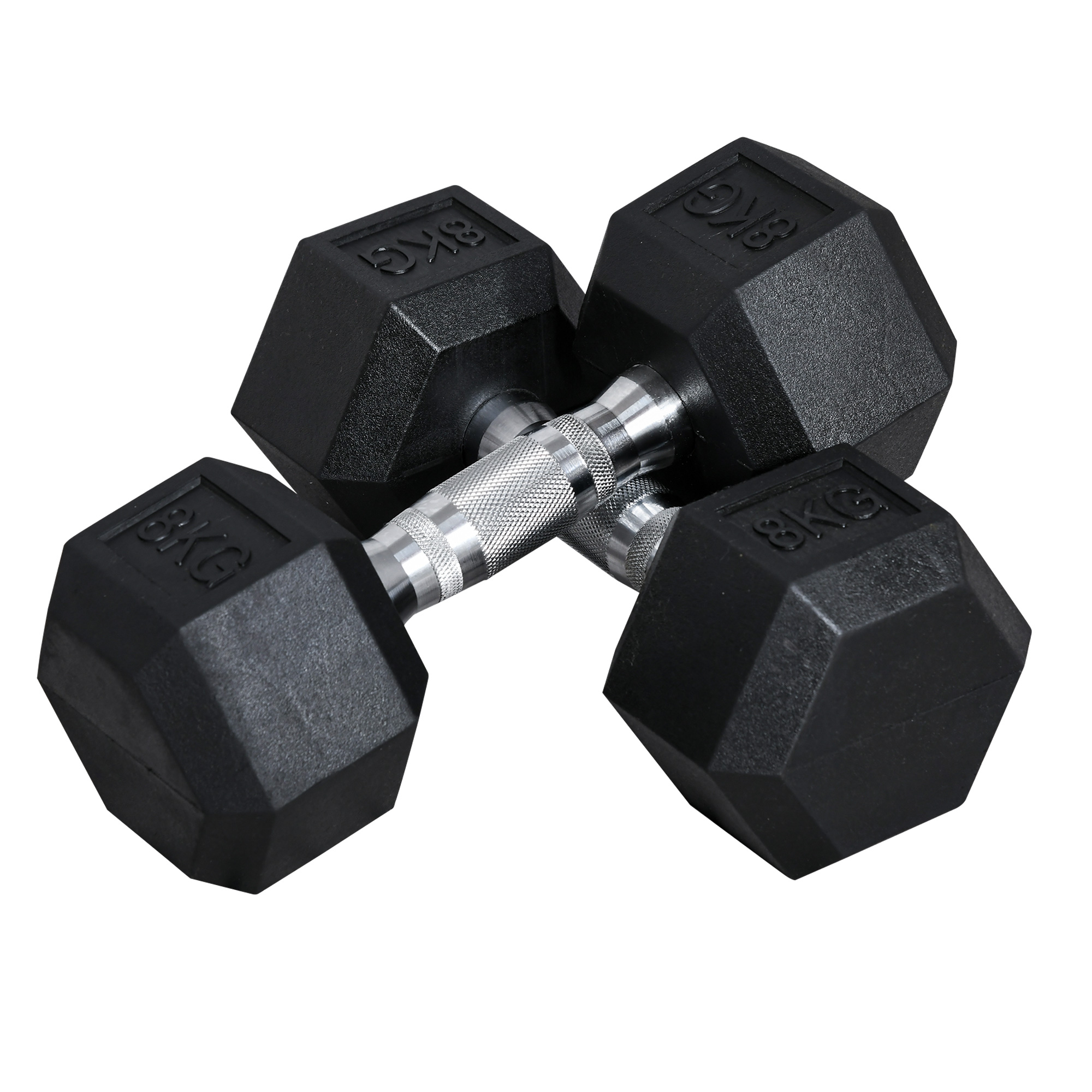 Kuusikulmainen käsipainosetti metallia ja kumia, musta, 2 x 8 kg