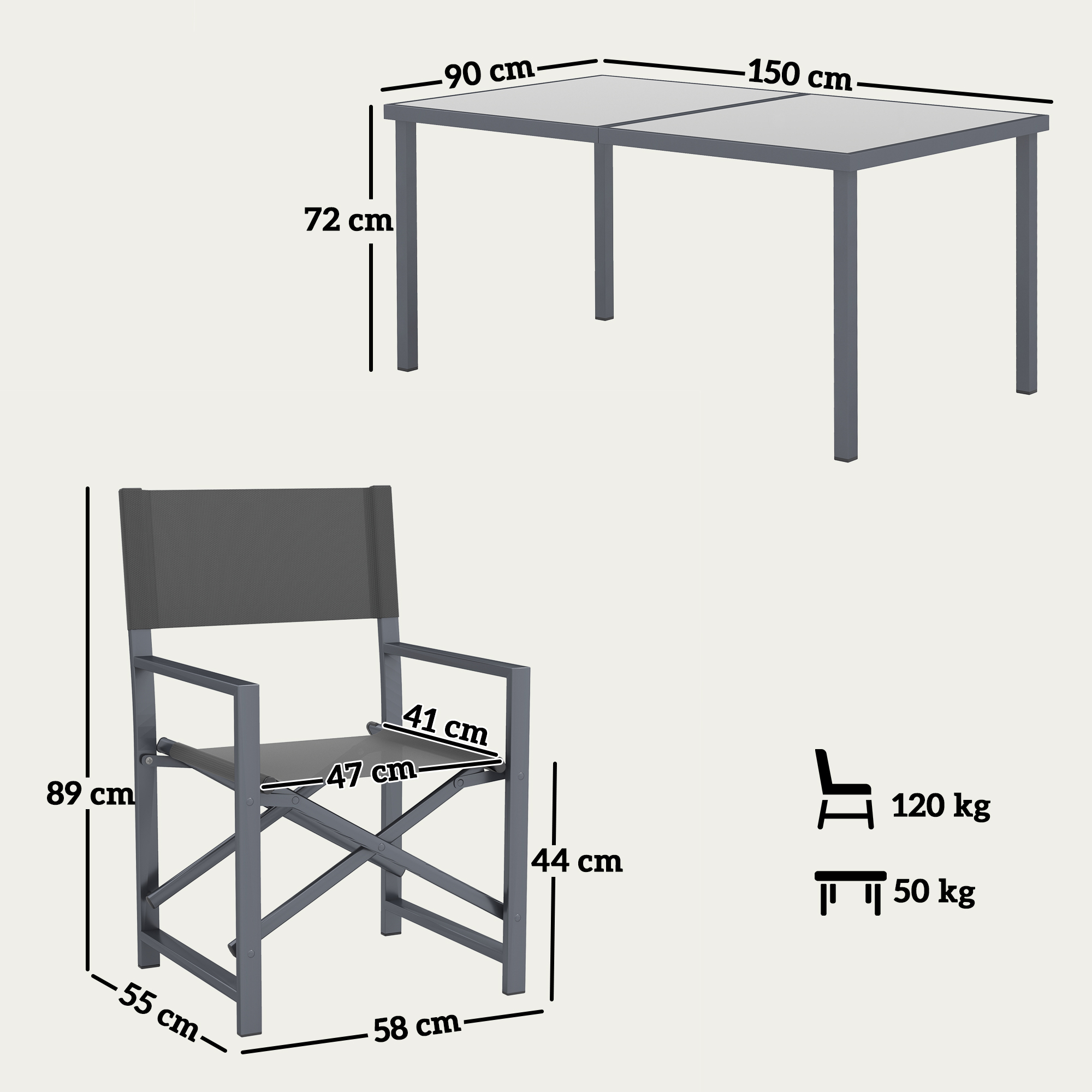 5 dalių sodo valgomojo komplektas, pilkas, plienas, stiklinis stalas, 4 vietoms - Image 3