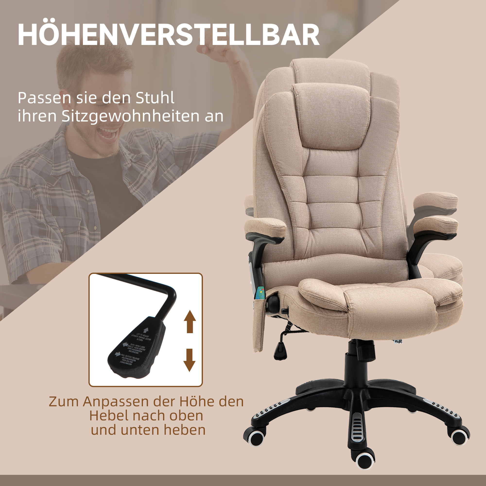 Hoitotuoli lämmitystoiminnolla, ruskea, 68 x 72 x 110-120 cm - Image 5