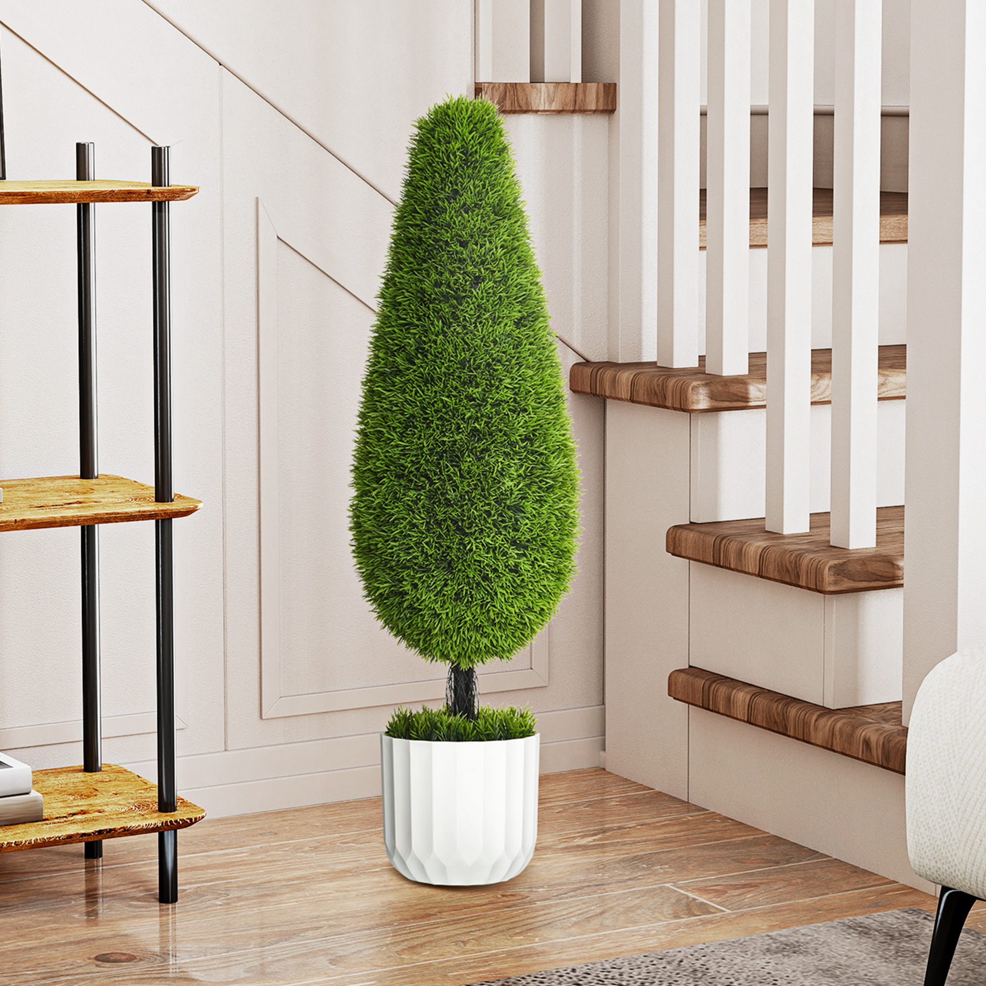 2 dalių dirbtinių kiparisų rinkinys su vazonu ir dirbtinėmis samanomis, žalia + balta, 90 cm - Image 7
