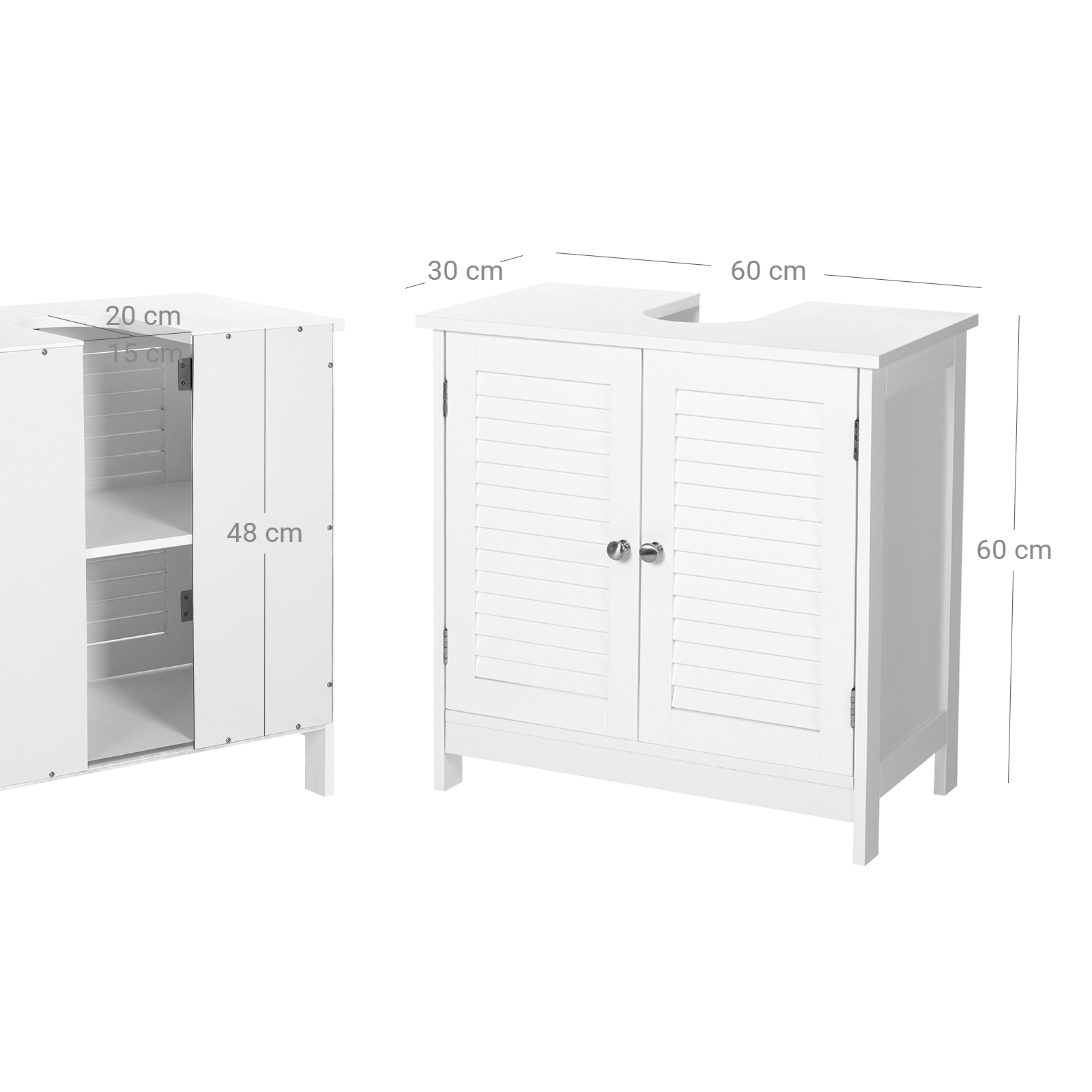 Allaskaappi, mattavalkoinen, E1-luokan MDF, 60 x 30 x 60 cm, 2 ovea - Image 7