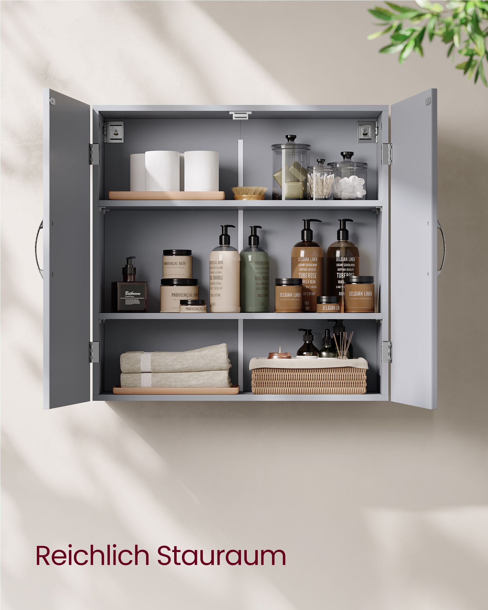 Seinään kiinnitettävä kylpyhuonekaappi, 2 ovea ja 2 säädettävää hyllytasoa, MDF, 60 x 18 x 60 cm - Image 4