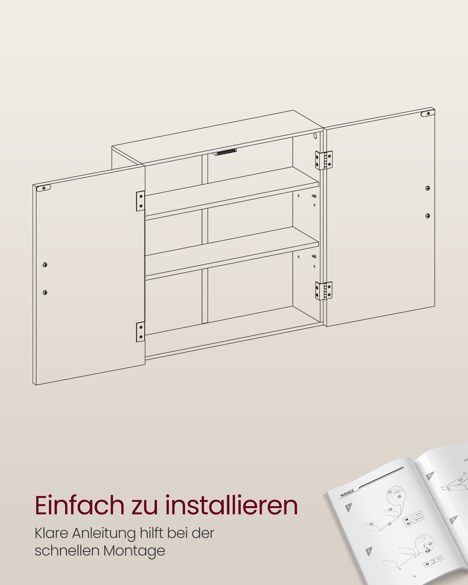 Seinään kiinnitettävä kylpyhuonekaappi, 2 ovea ja 2 säädettävää hyllytasoa, MDF, 60 x 18 x 60 cm - Image 7