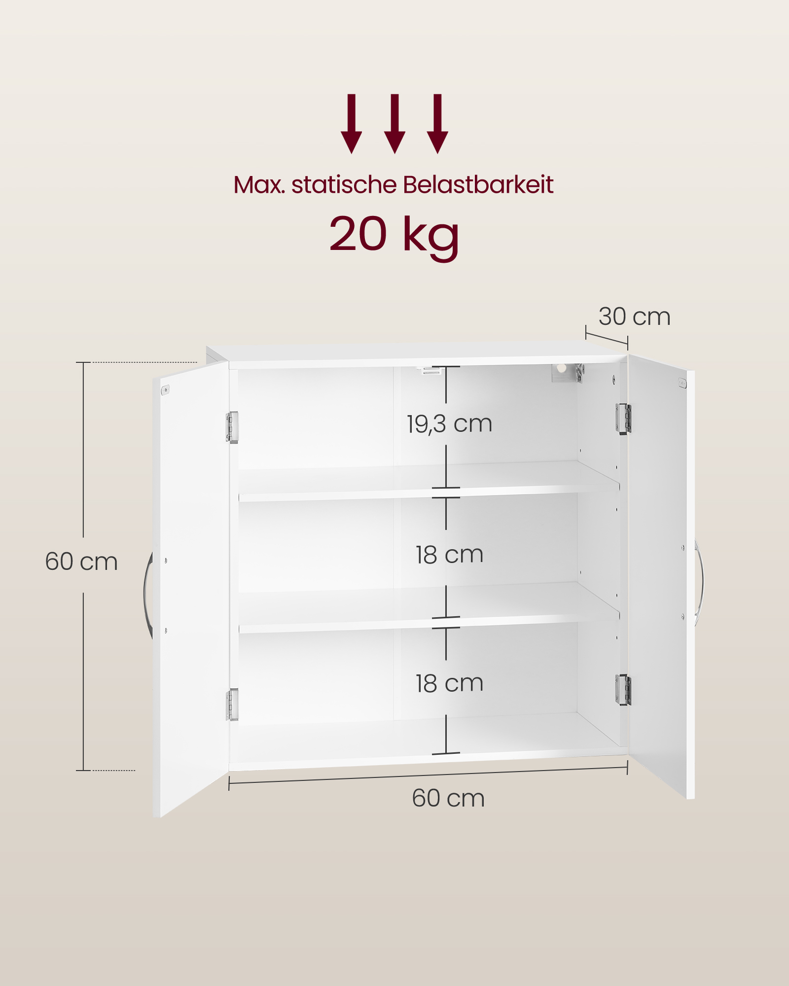 Vannasistabas sienas skapītis ar plauktiem, 30 x 60 x 60 cm, balts, MDF - Image 6
