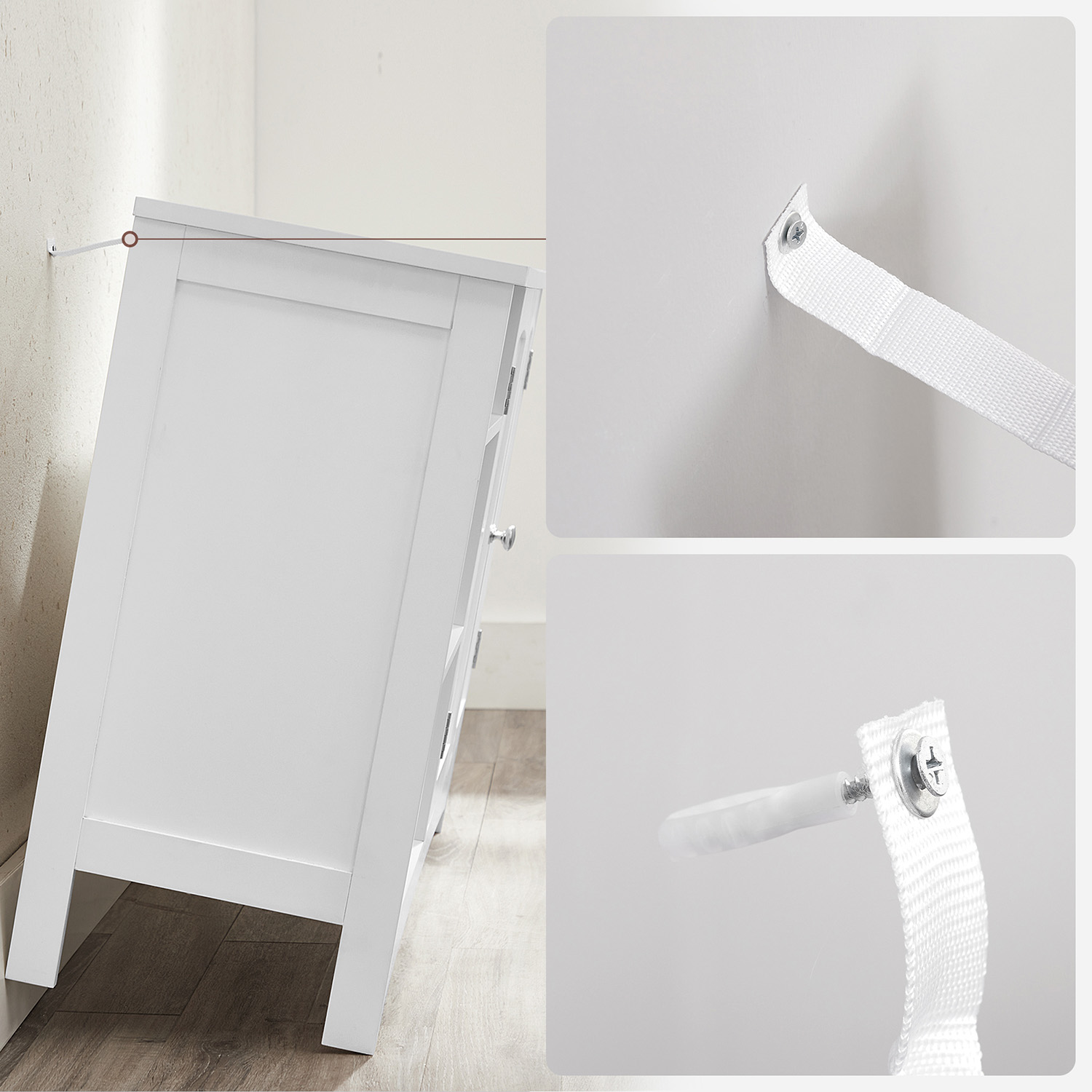 Izlietnes skapītis ar 2 durvīm, atvērti plaukti, regulējami plaukti, balts, 90 x 30 x 60 cm - Image 8