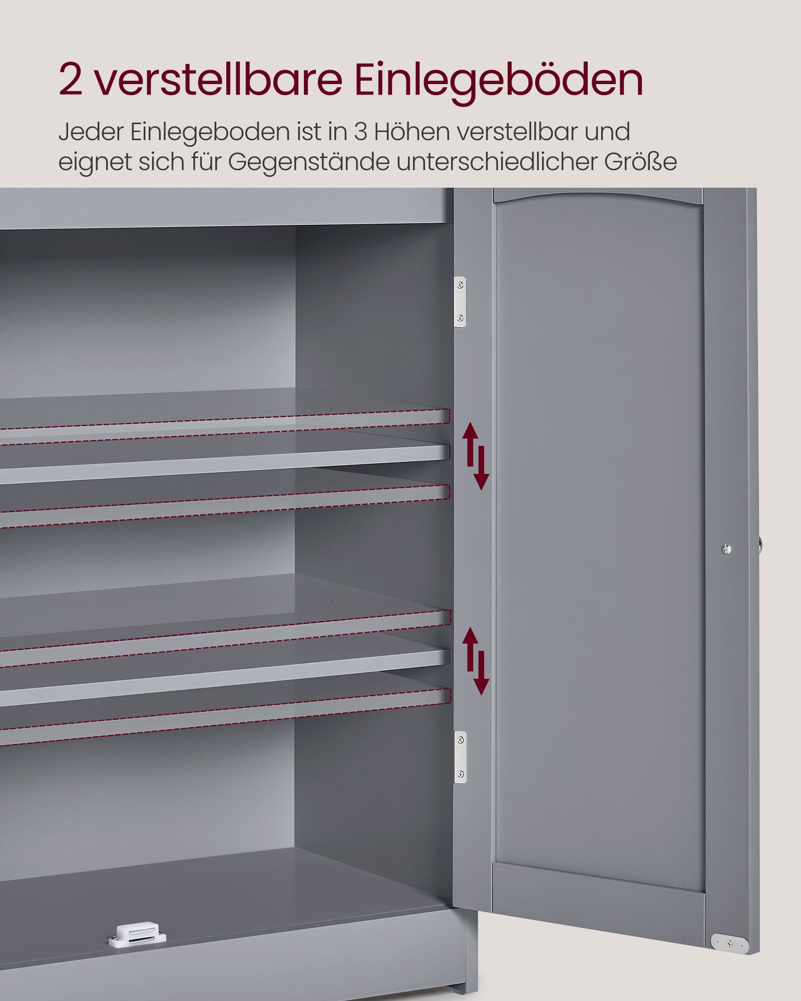 Vannas istabas skapītis ar 2 durvīm, 2 regulējamiem plauktiem, MDF, 30 x 60 x 100 cm, baložpelēks - Image 5