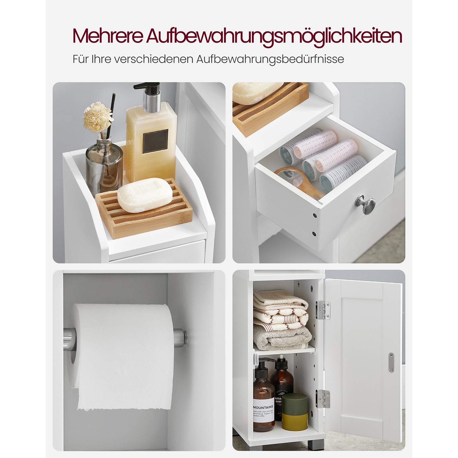 Kylpyhuonekaappi wc-paperitelineellä, valkoinen MDF, 20 x 18 x 76,7 cm - Image 8