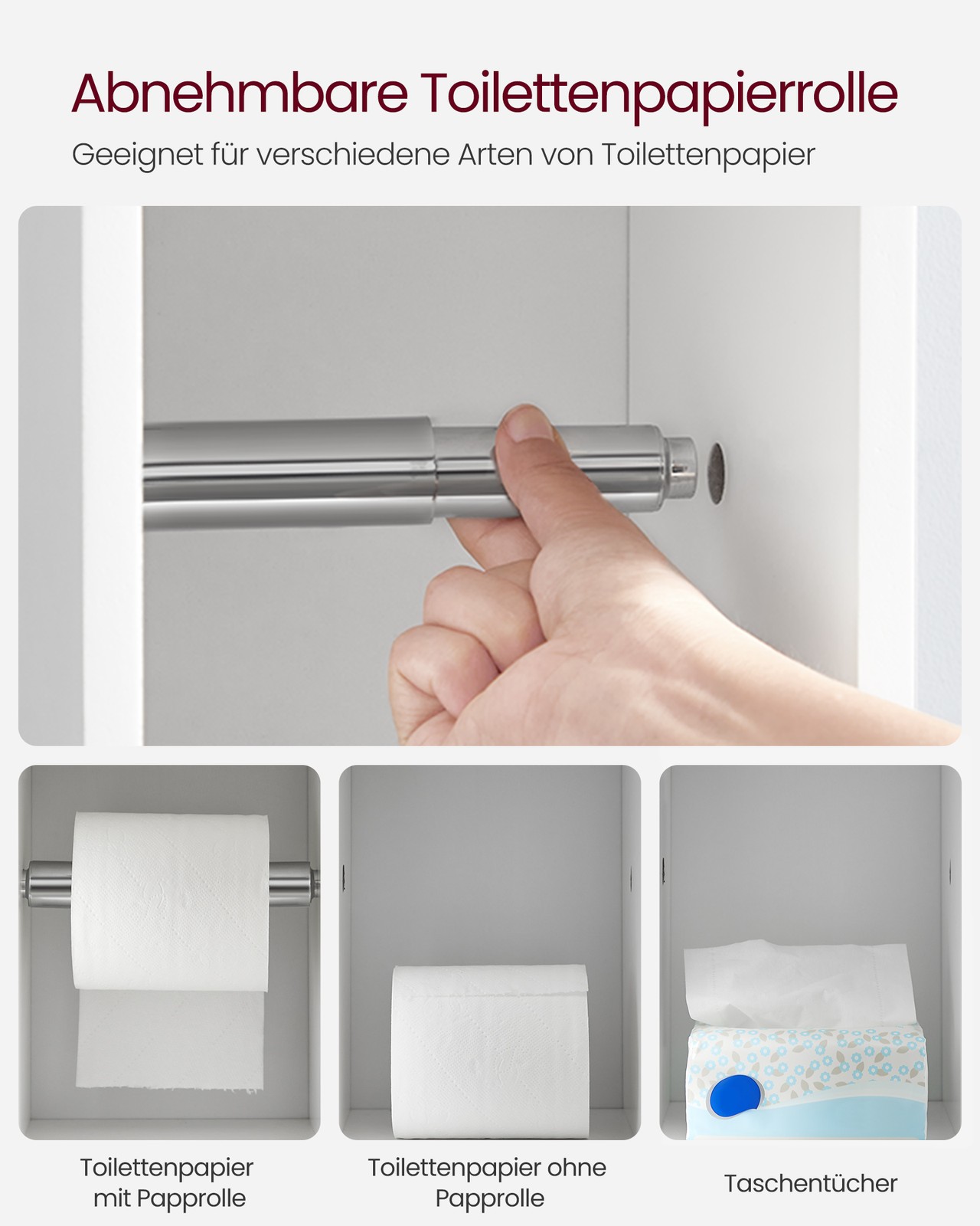 Kylpyhuonekaappi wc-paperitelineellä, valkoinen MDF, 20 x 18 x 76,7 cm - Image 9