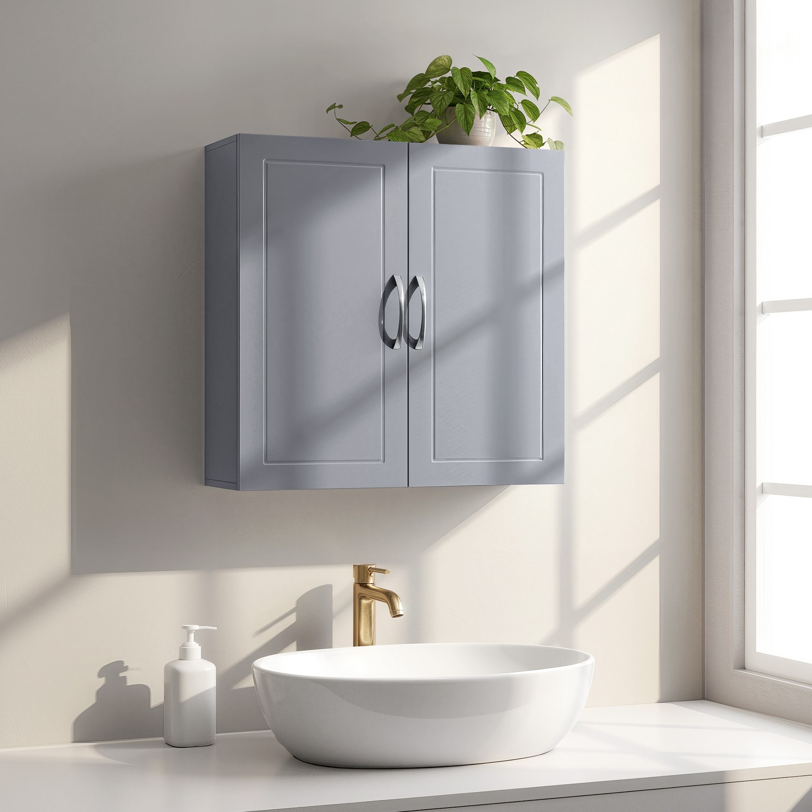 Piekarināms vannas istabas skapītis, MDF, pelēks, 18 x 60 x 60 cm, ar regulējamiem plauktiem - Image 5
