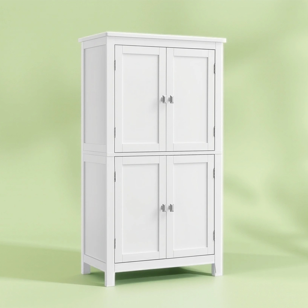 Kylpyhuonekaappi 4 ovella, säädettävillä hyllyillä, MDF, 30 x 60 x 110 cm, valkoinen - Image 2