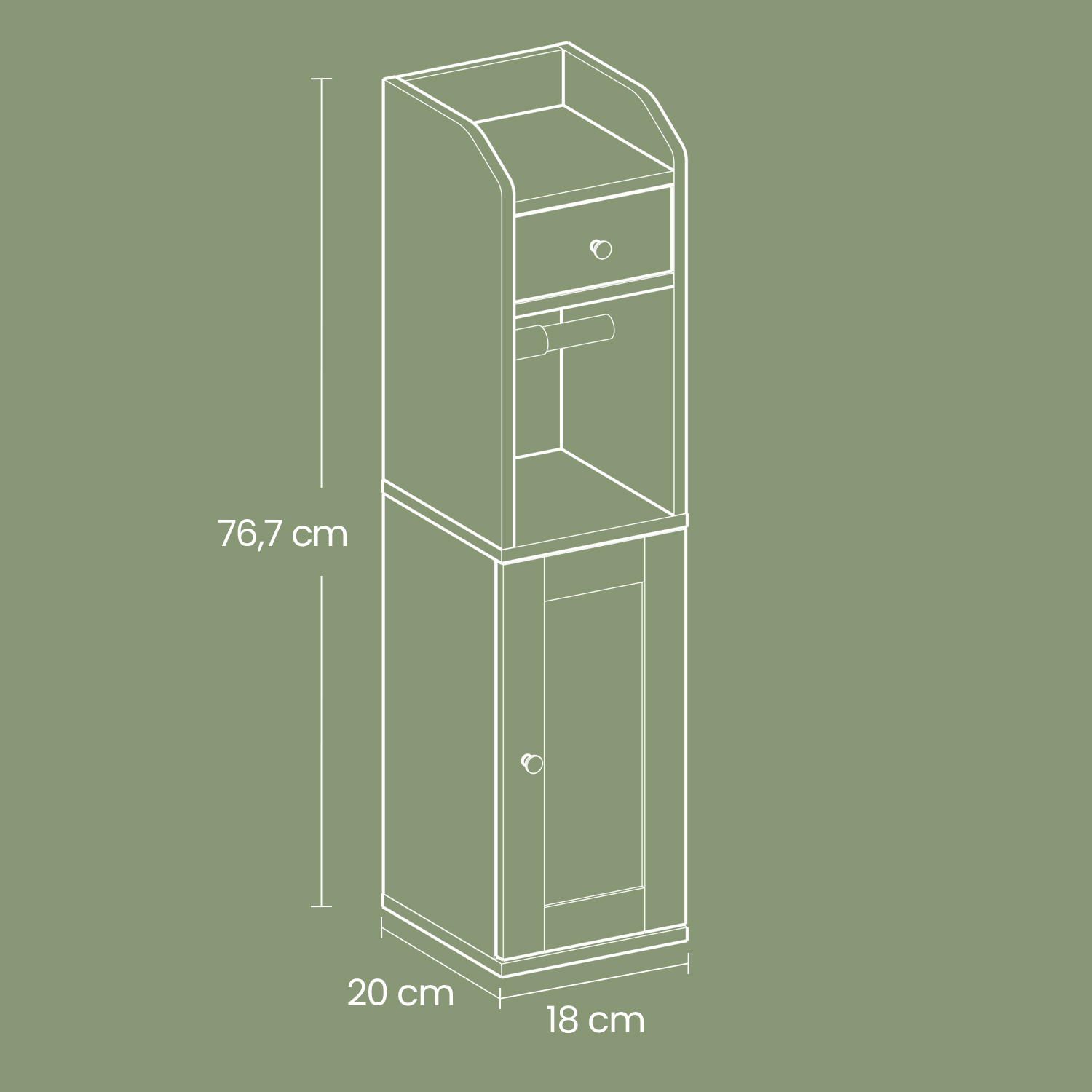 Kylpyhuonekaappi WC-paperitelineellä, valkoinen MDF, 20 x 18 x 76,7 cm - Image 6