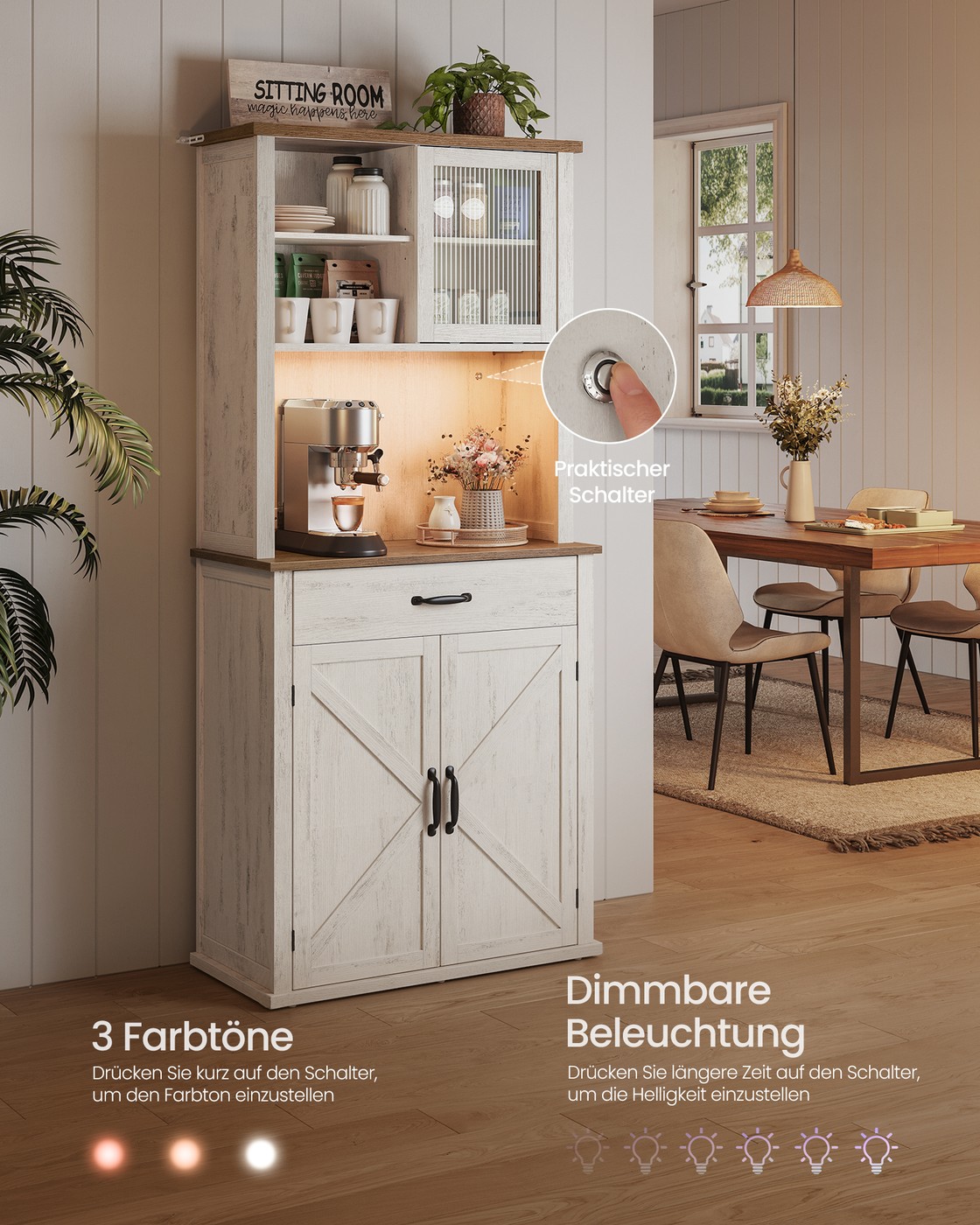 Servējama kumode ar apgaismojumu, balta, 39,7 x 80,4 x 180,3 cm, ar durvīm un atvilktnēm - Image 3