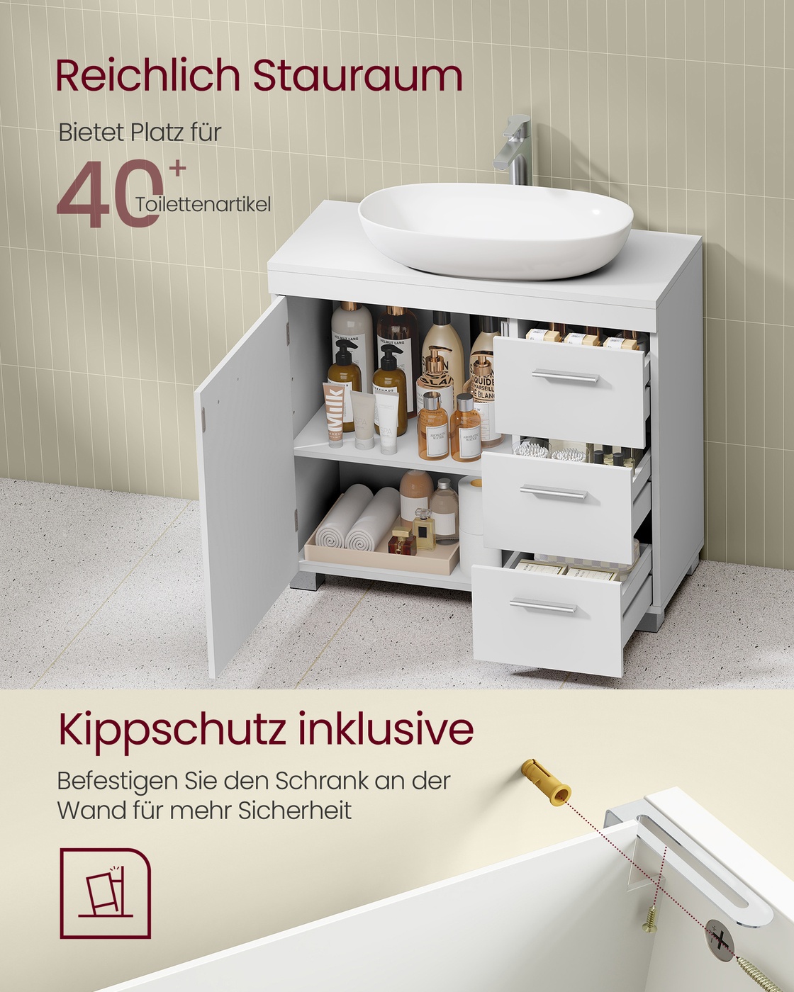 Allaskaappi, valkoinen, MDF, 30 x 70 x 64 cm, 2 lokeroa oven takana - Image 5