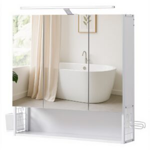 Vonios veidrodinė spintelė su LED apšvietimu, 14,6 x 70,1 x 70,1 cm, balta