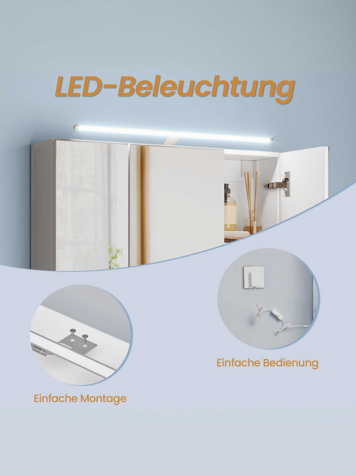 Kylpyhuoneen peilikaappi LED-valaistuksella, 14,6 x 70,1 x 70,1 cm, valkoinen - Image 3