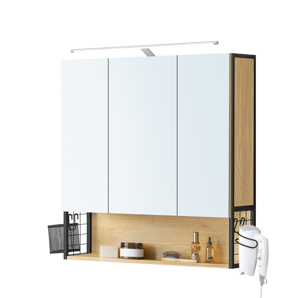 Vonios veidrodinė spintelė su LED apšvietimu, 14,5 x 70 x 70 cm, ąžuolo spalvos