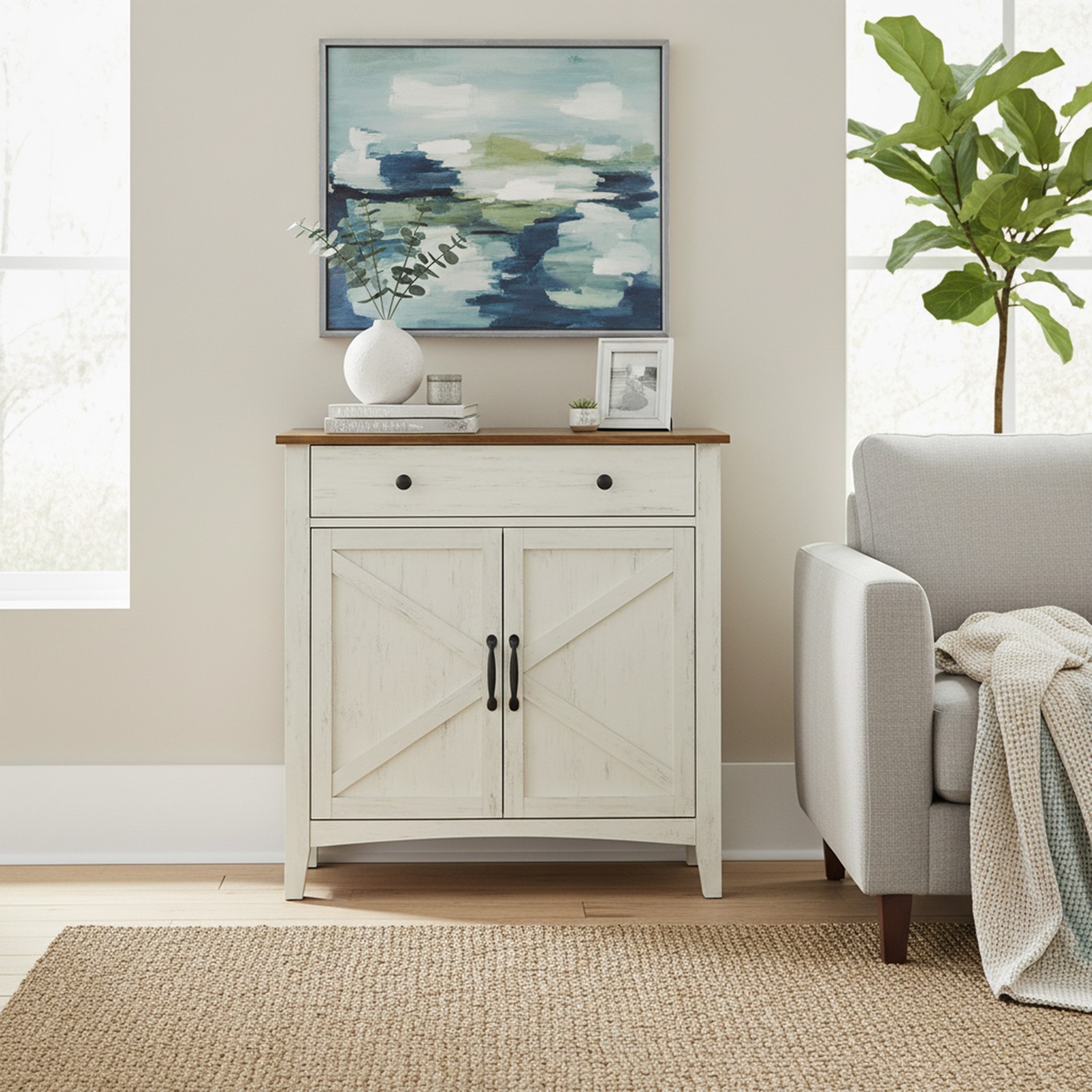 Virtuves skapis ar atvilktni, 40 x 80 x 80 cm, MDF un tērauds, balti brūns - Image 4