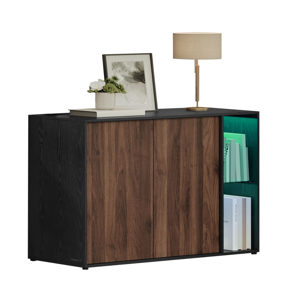 TV spintelė su apšvietimu ir stikline lentyna, juoda, 39,1 x 100,1 x 71,1 cm