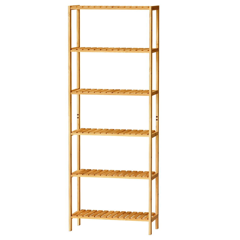 Bambusa plaukts ar 6 plauktiem, 26 x 60 x 160,9 cm, bēšs