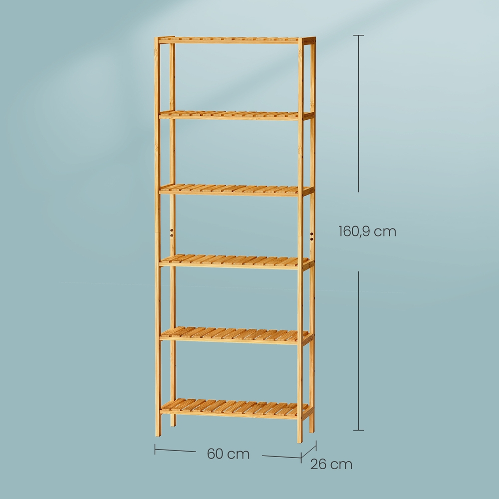 Bambusa plaukts ar 6 plauktiem, 26 x 60 x 160,9 cm, bēšs - Image 3