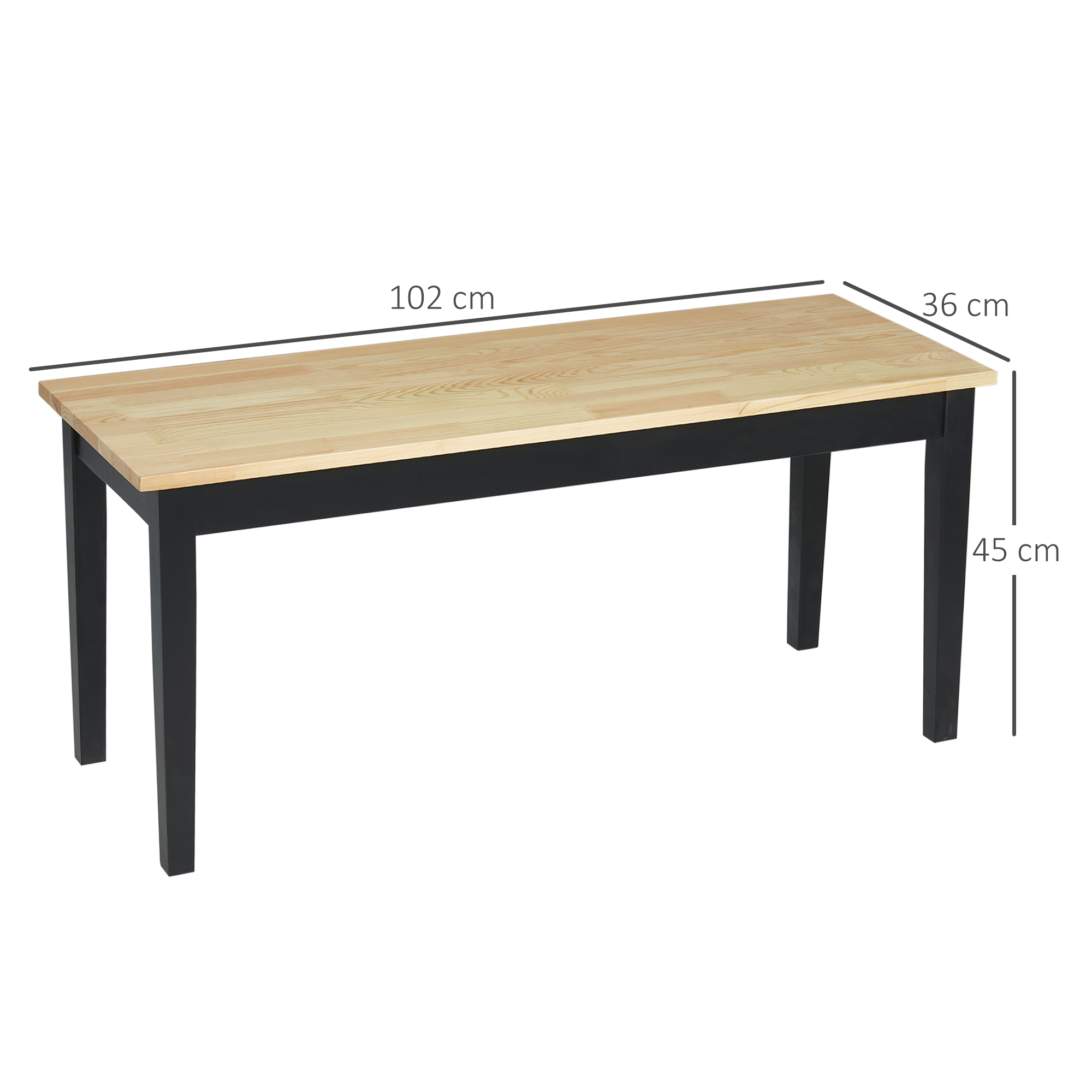 Moderni suoliukas 2 asmenims, pušies mediena, natūrali ir juoda, 102 x 36 x 45 cm - Image 3