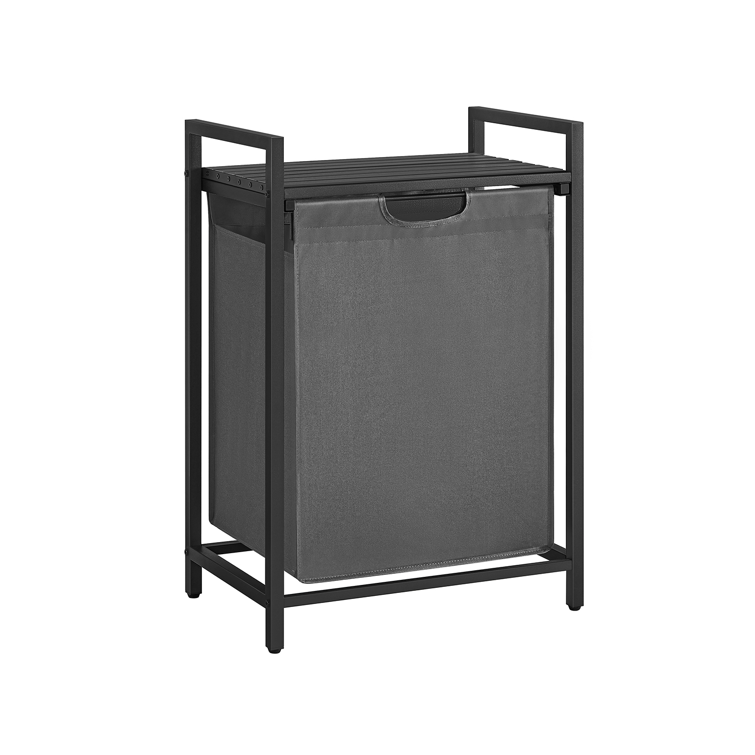 Skalbinių rūšiavimo krepšys su lentyna, 2 x 46 l, metalinis rėmas, juodos ir pilkos spalvos