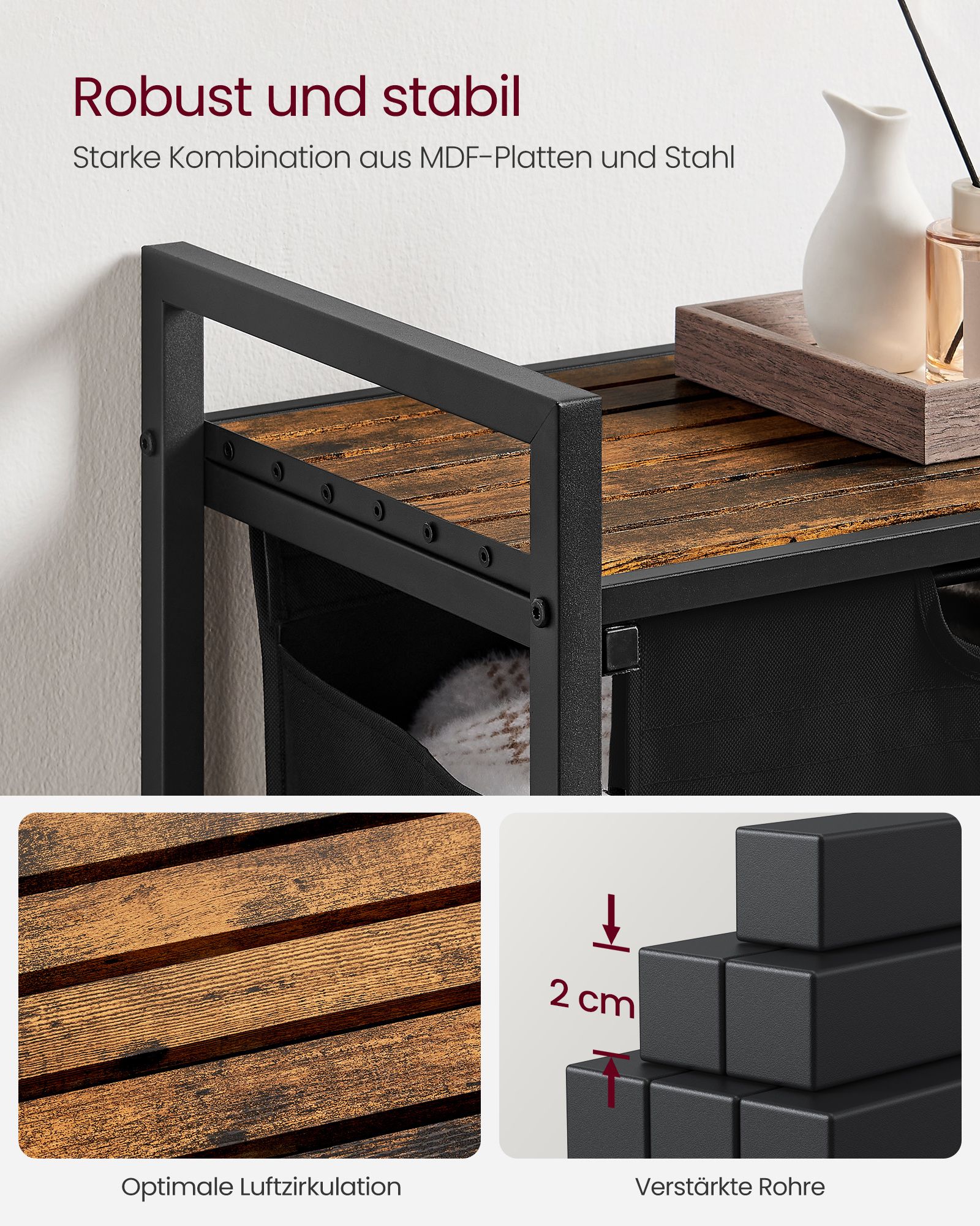 Veļas šķirošanas grozs ar 2 izvelkamiem maisiem, 2 x 46 l, 73 x 33 x 72 cm, brūns-melns - Image 5