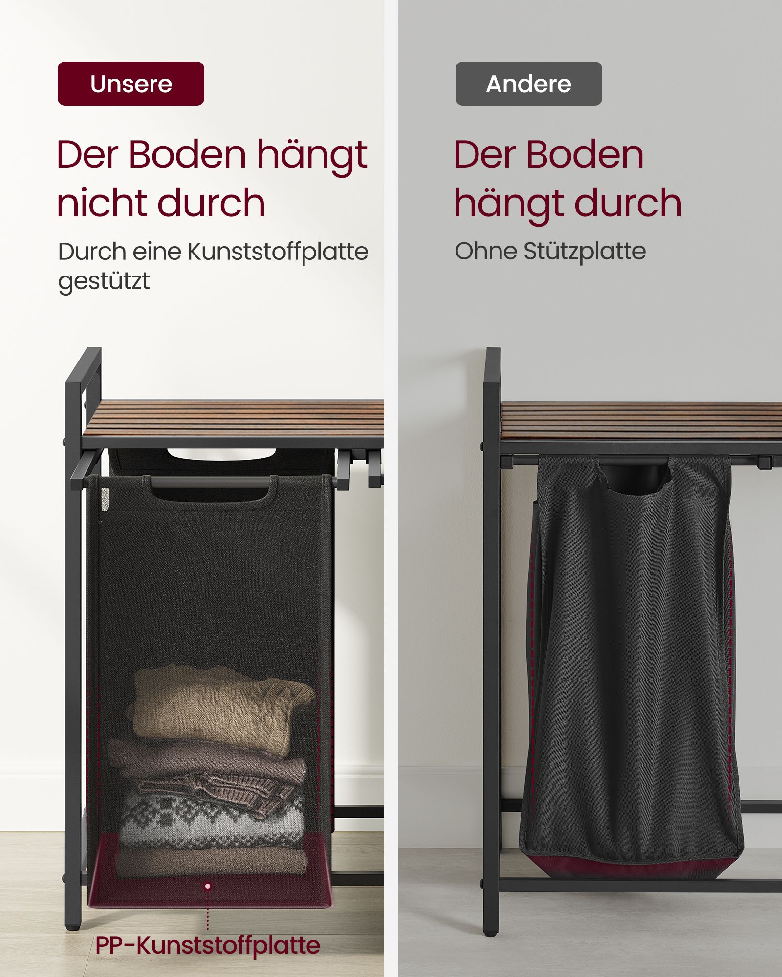 Veļas šķirošanas grozs ar 2 izvelkamiem maisiem, 2 x 46 l, 73 x 33 x 72 cm, brūns-melns - Image 6