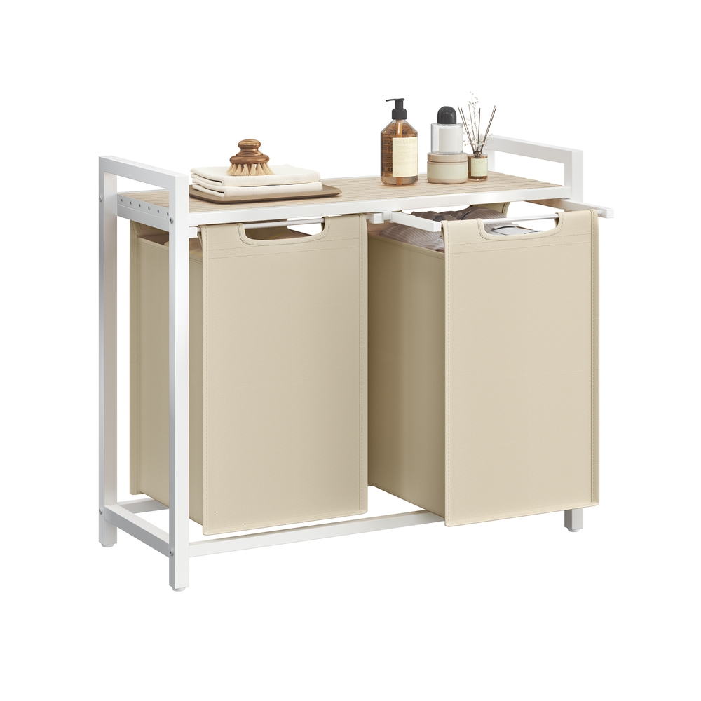 Veļas grozs ar 2 izvelkamiem maisiem, 2 x 46 l, 73 x 33 x 72 cm, bēšs un brūns