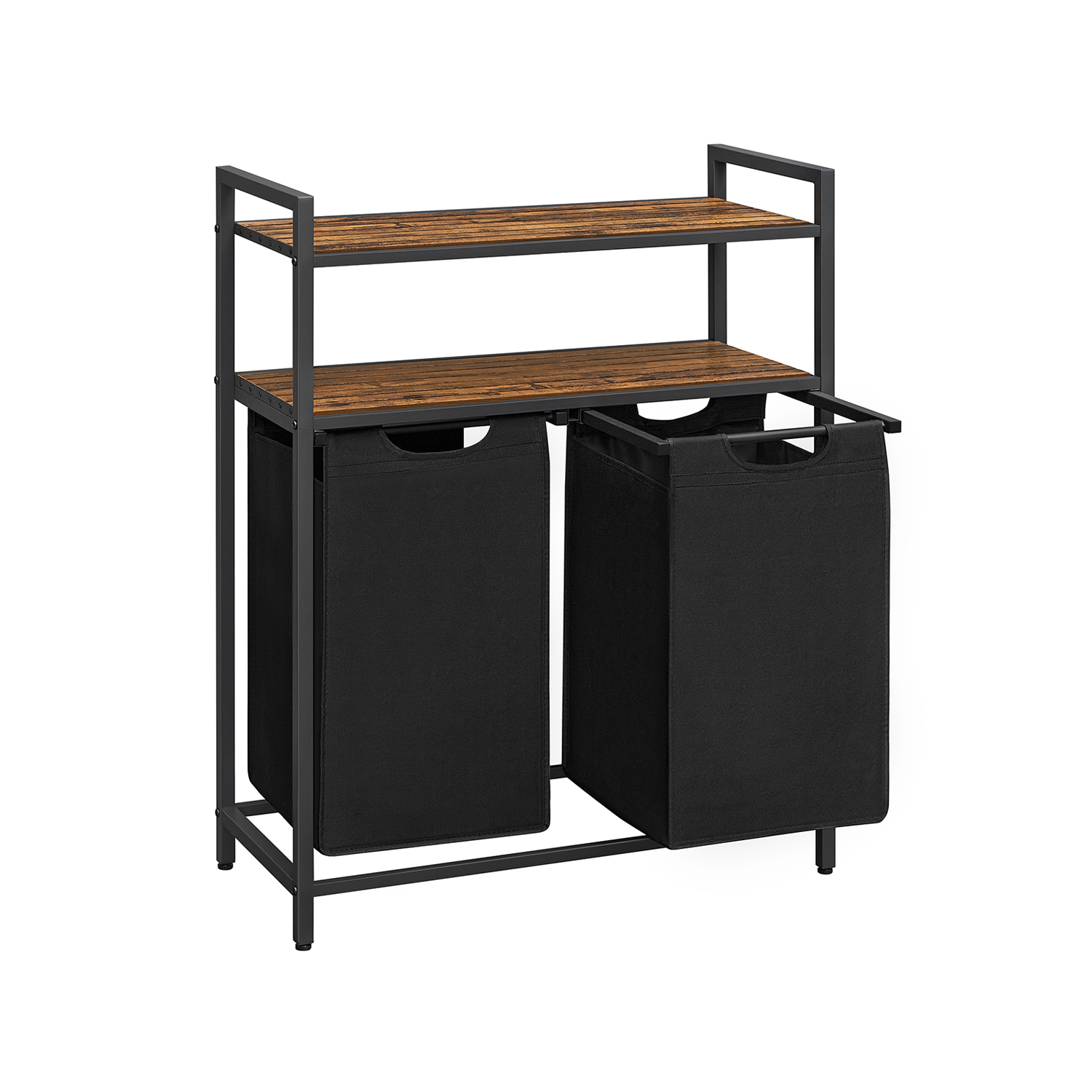Veļas grozs ar 2 nodalījumiem un 2 plauktiem, 2 x 46 l, 73 x 33 x 91 cm, brūns-melns