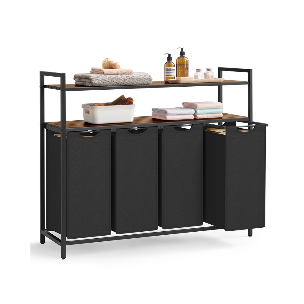 Pesu sorteerimiskorv 2 koti ja 2 riiuliga, 115,6 x 33 x 92 cm, pruun-must