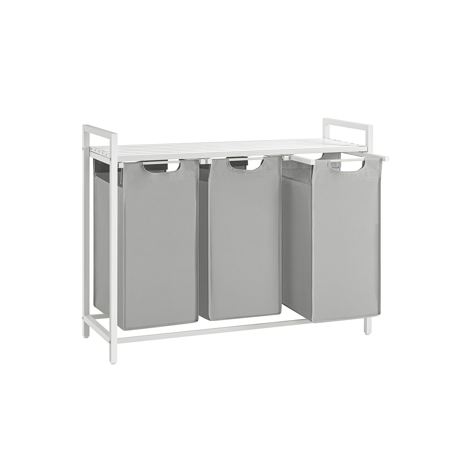 Veļas grozs ar 3 nodalījumiem, Oksfordas audums, 3 x 38 l, 92,5 x 33 x 72 cm, baložpelēks