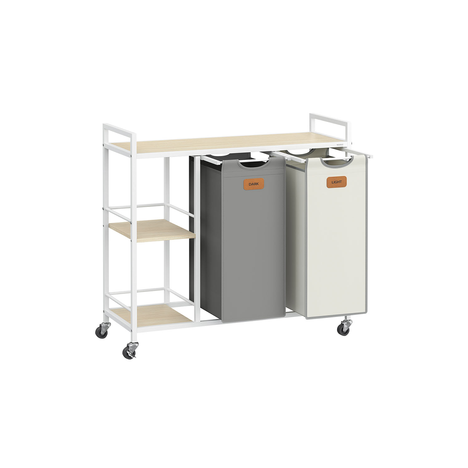 Pesu sorteerimiskorv 2 sektsiooniga, 100 l, riiulite ja ratastega, 87 x 33 x 80,5 cm