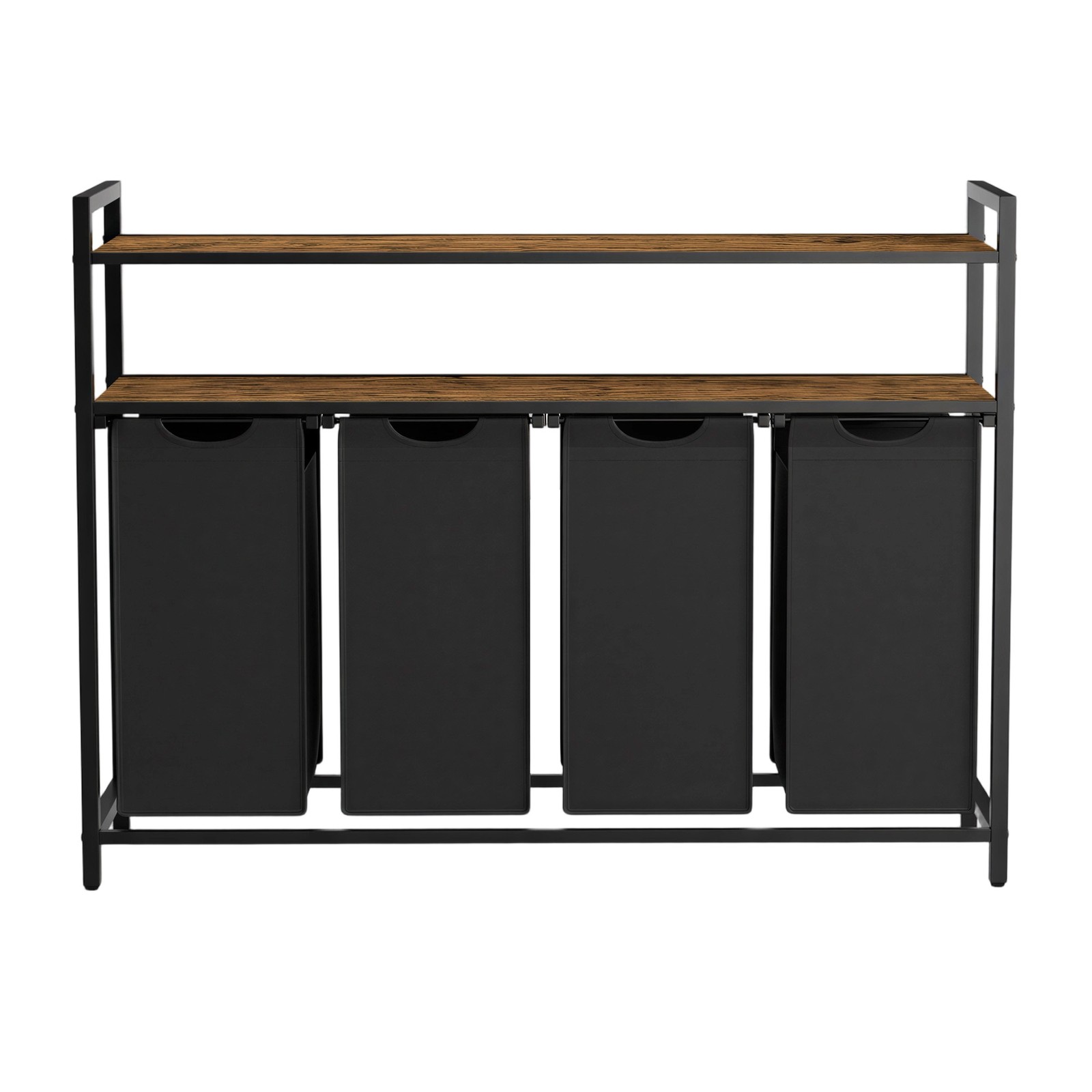 Pesu sorteerimiskorv 4 eemaldatava kotiga ja riiuliga, pruun/must, 115,6 x 33 x 92 cm