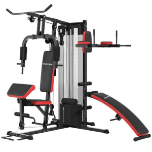Mitmefunktsiooniline treeningjaam 65 kg kaalupakiga, reguleeritav, koduseks treeninguks, teras, must